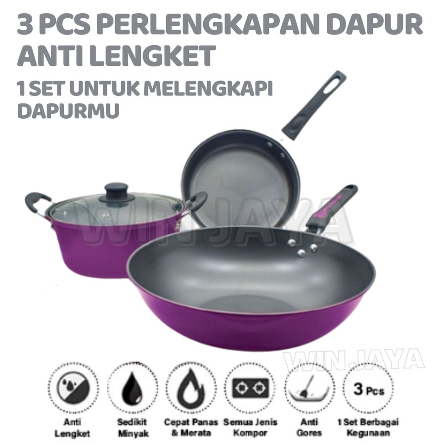 PANCI TEFLON SET DEP WOK PAN FRY PAN BOIL PAN PANCI 3 SET PANCI PAKET