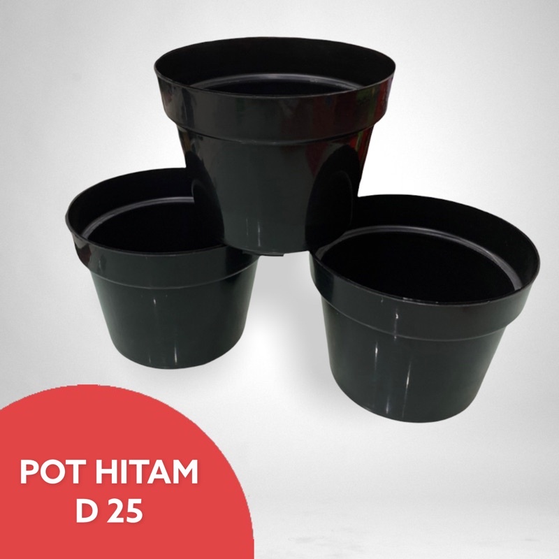 Pot 25 cm hitam pot bunga plastik grosir murah