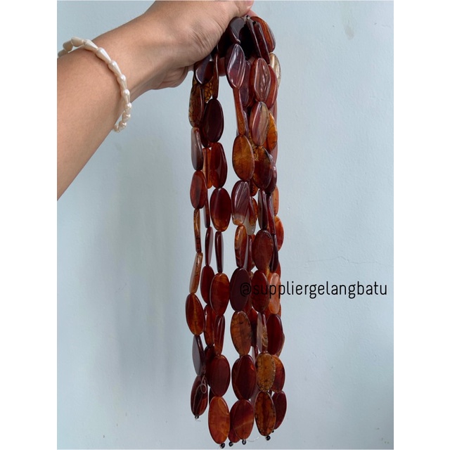 batu alam Penden simba oval BLACKRED AGATE serat 2 x 4 cm hitam merah