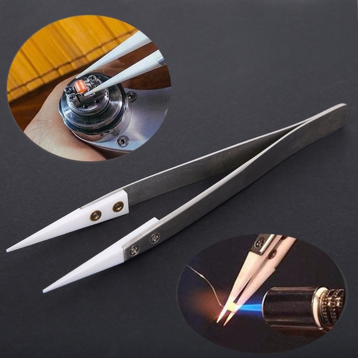 Pinset Keramik Stainless Steel Ceramic Tweezers E-Coil Vapor Rokel