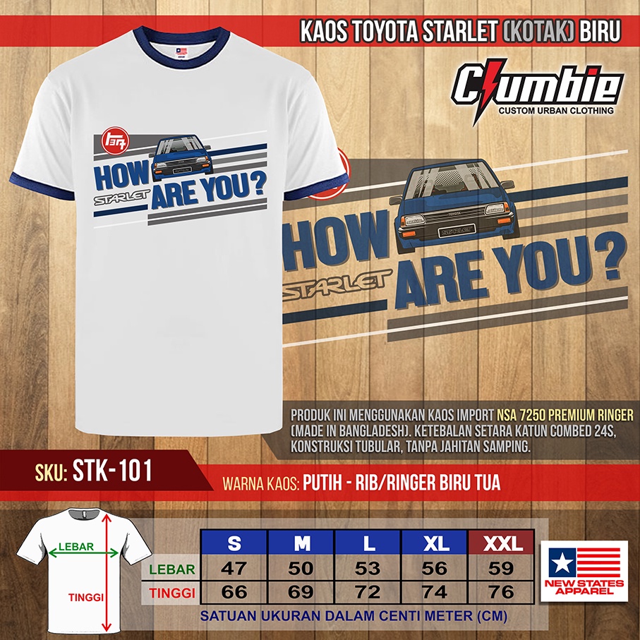 Kaos TOYOTA STARLET (KOTAK) BIRU