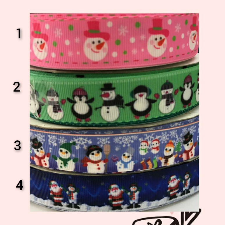 1 YARD -  PITA KADO  HAMPERS MOTIF NATAL SNOWMAN | PITA GROSGRAIN CHRISTMAS (2.2 cm)