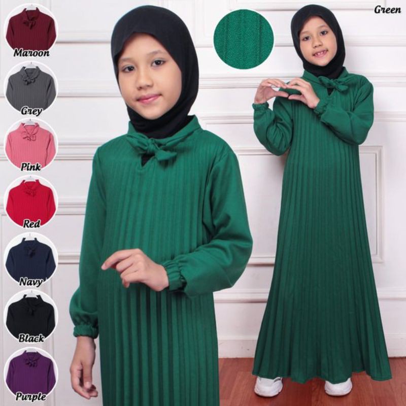 GAMIS PLISKET ANAK PEREMPUAN 3-10 tahun / BAJU MUSLIM ANAK / GAMIS ANAK