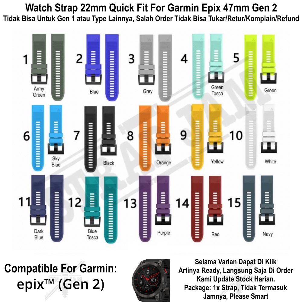 MF5 Watch Strap Garmin Epix Gen 2 47mm - Tali Jam Tangan 22mm Quick Fit Silikon Rubber