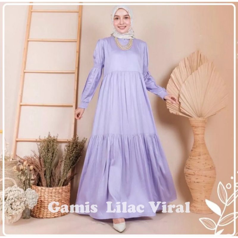 Gamis Susun Polos,Rifai Dress Lilac, Gamis Polos Warna Lilac Terlaris 2021