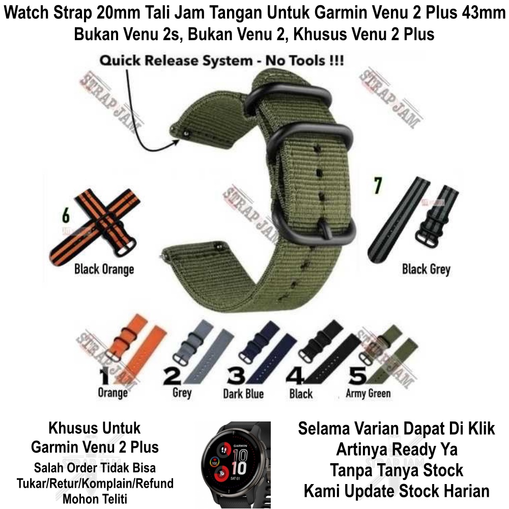 Stitching Nato Watch Strap Garmin Venu 2 Plus 43mm - Tali Jam Tangan 20mm Nylon 3 Black Buckle