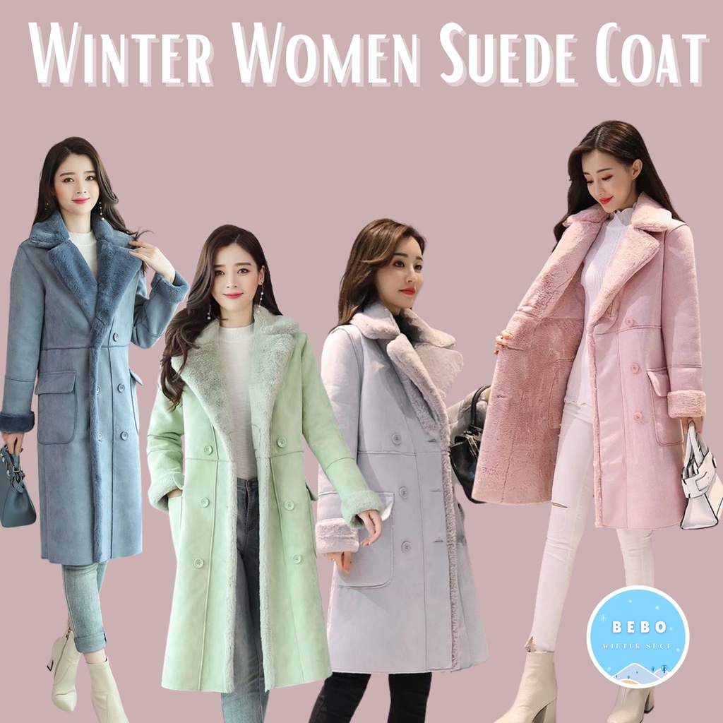 Coat Bulu Korea bahan Suede Wanita untuk Winter