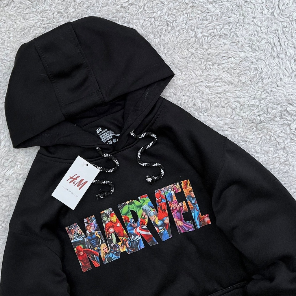 Sweater Hoodie Crewneck Marvel H&amp;M Black Premium Full Tag | Hoodie Kasual | Crewneck Marvel Black