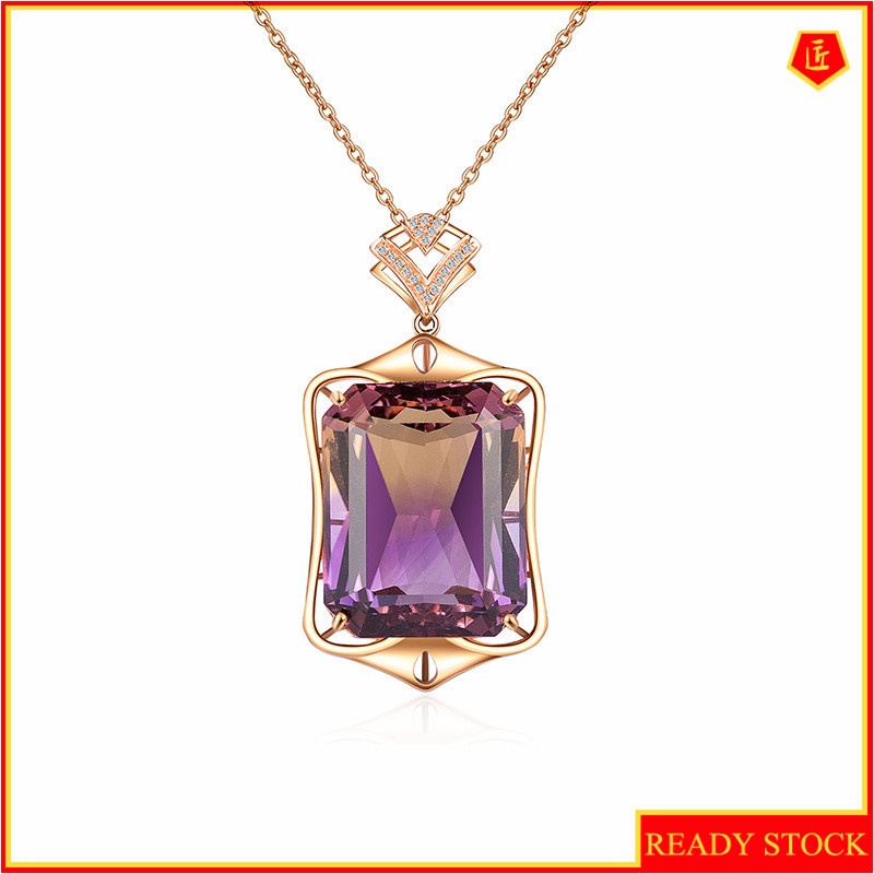 [Ready Stock]Fashion Personality Color Crystal Pendant 18K Rose Gold Plated Necklace