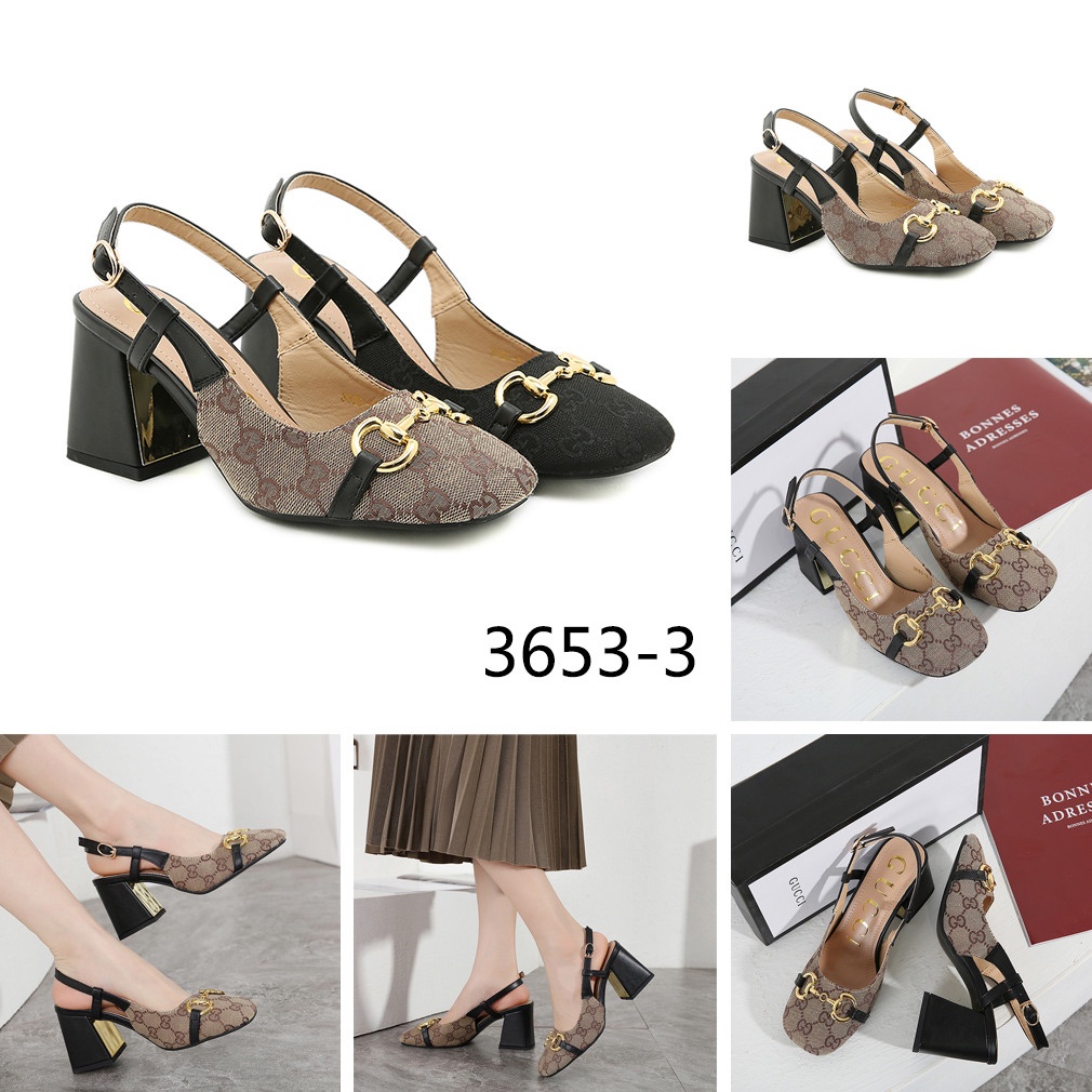 GC GG Canvas Horsebit Block Heels Shoes #3653-3