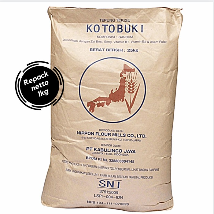 

gtg2011bb Tepung Kotobuki / Tepung Terigu Jepang Repack @1Kg (100% Asli) Da01D100