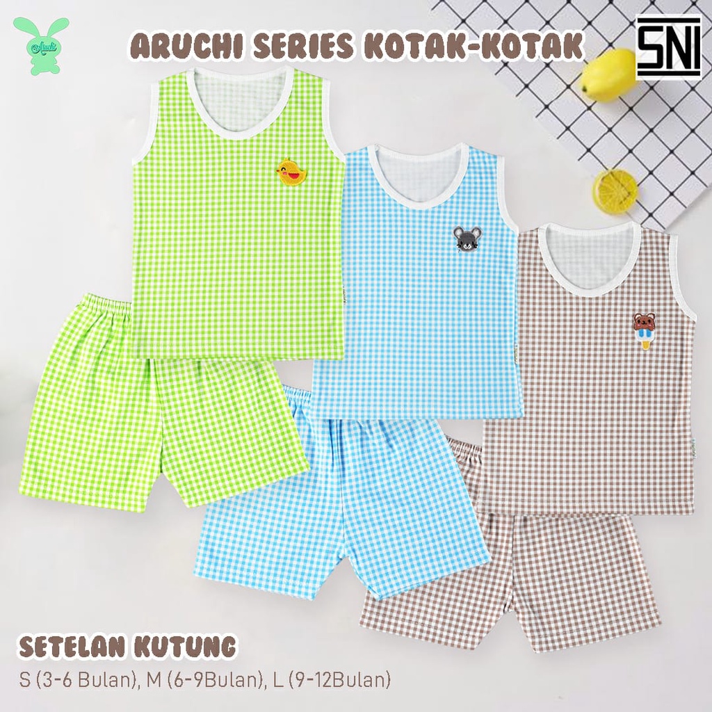 ARUCHI SETELAN POLOS / SALUR KUTUNG BOY / GIRL S M L ( 3-12 Bulan )