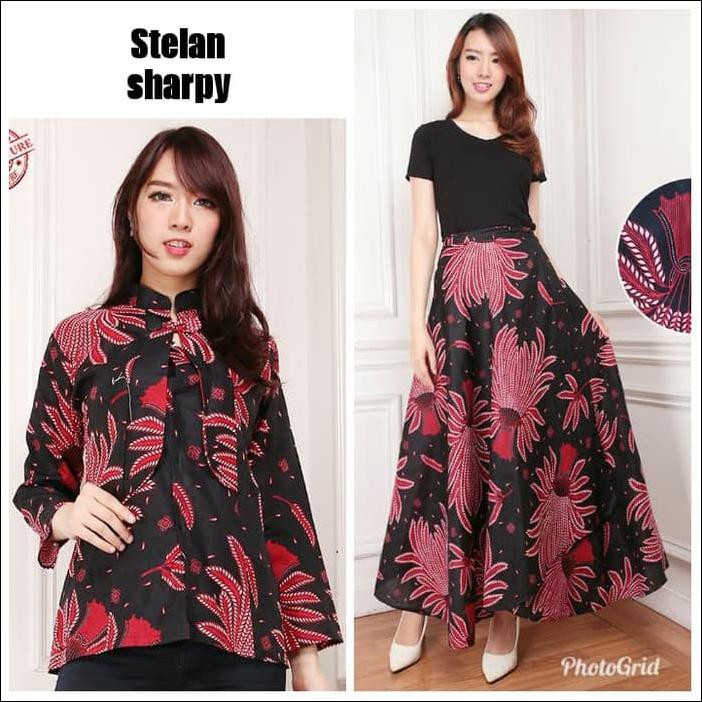 COUPLE ATASAN BLOUSE BATIK FEBIOLA DAN ROK PAYUNG MAXI WANITA