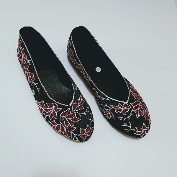 etnik fashion sepatu wanita flat slip on bordir murah terbaru motif daun pink