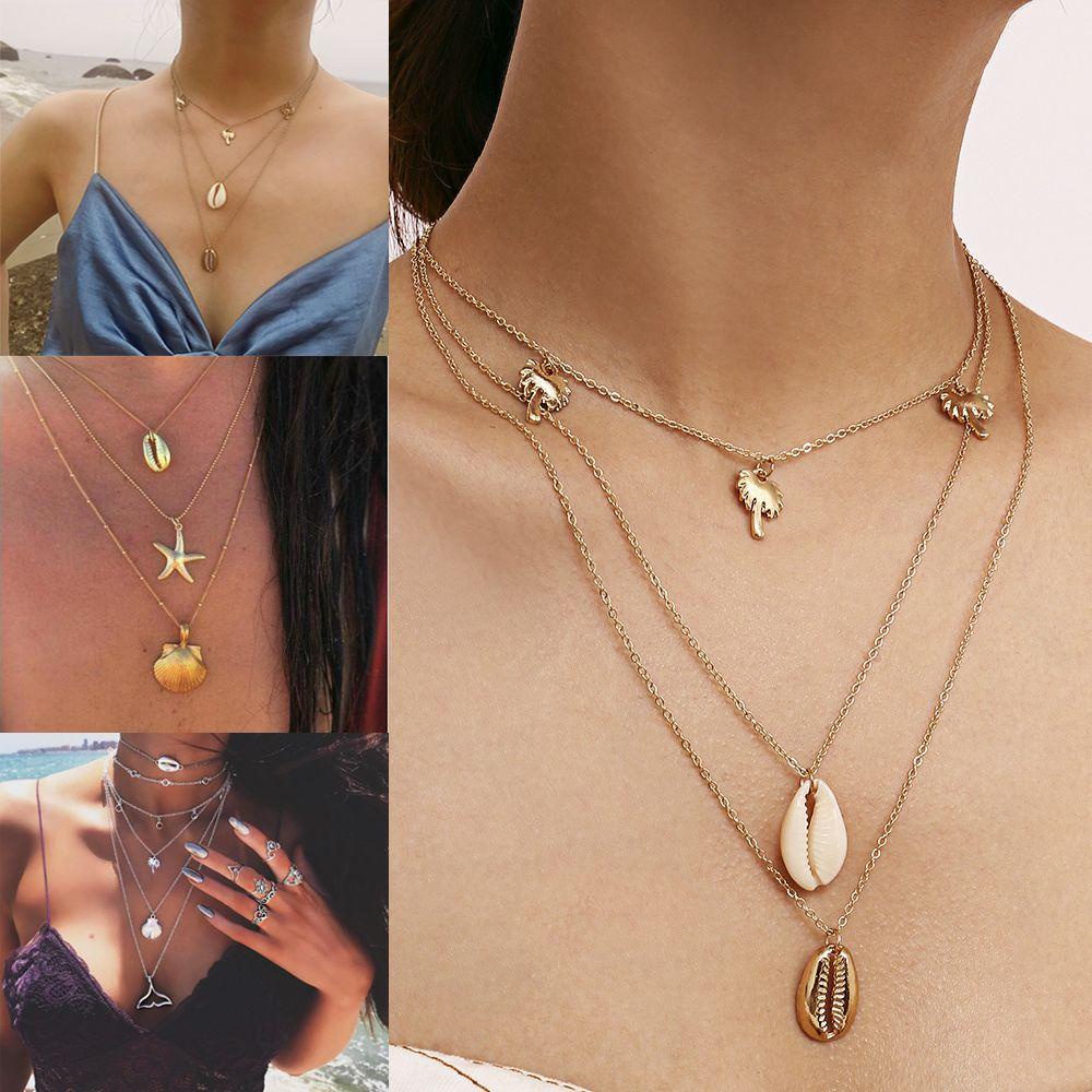 Top Multilayer Shell Kalung Musim Panas Hadiah Rantai Choker Perhiasan Pantai