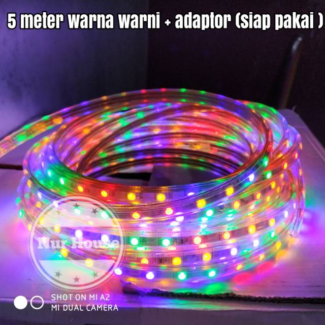 lampu led strip AC 220V lampu selang warna warni rgb 5 meter  plus adaptor