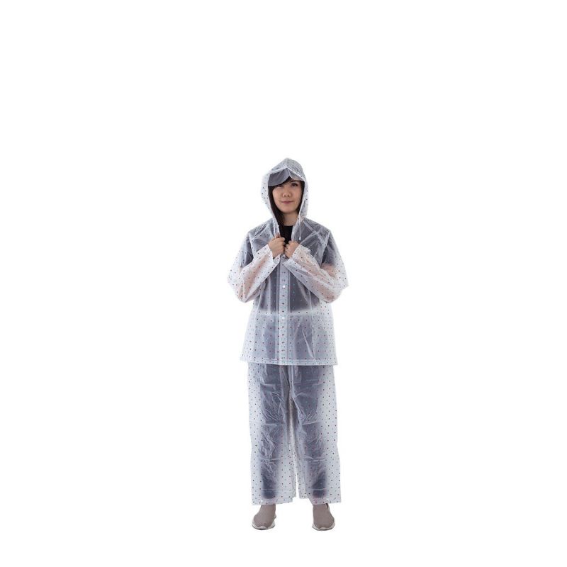 Setelan Jas Hujan / Mantel Hujan / Raincoat Eva Transparan Polkadot