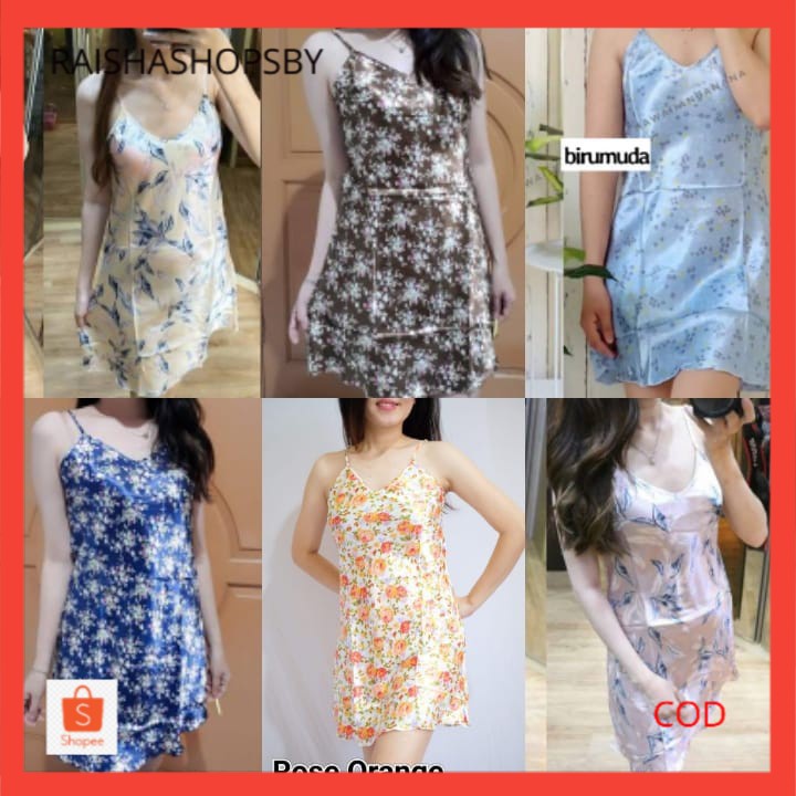 COD Murah Daster Satin Sexy Import Baju Tidur Santai Tali Kecil