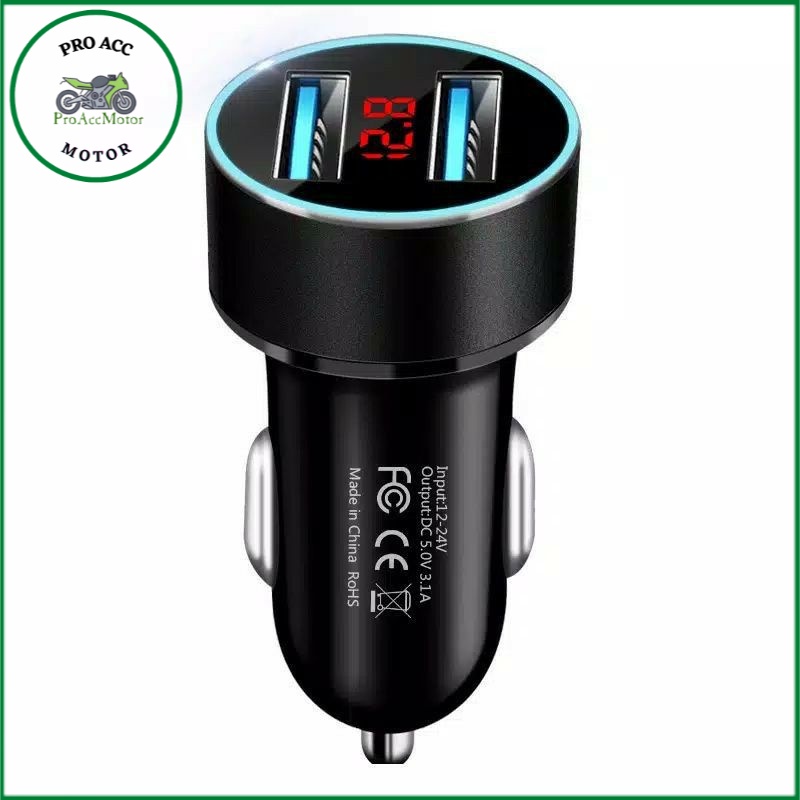 Car Charger Colokan Charger Mobil dan sepeda motor 2 Ports 3.1A 12V-24V