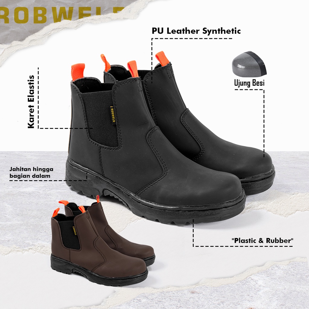 SEPATU SAFETY BOOTS PRIA SAFETY SHOES COWOK TOURING TRACKING UJUNG BESI KERJA PROYEK LAPANGAN SEFTY TANPA TALI