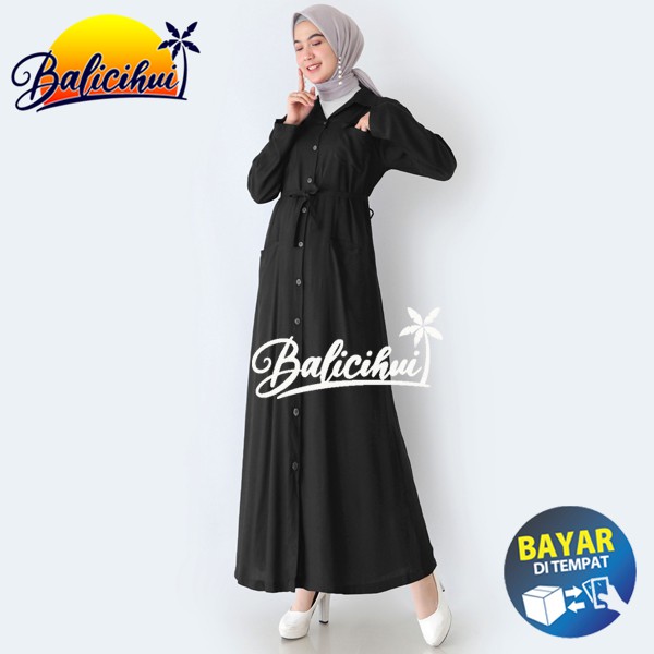 Balicihui Long Dress Kancing Gamis Kancing Dress Kekinian Terbaru