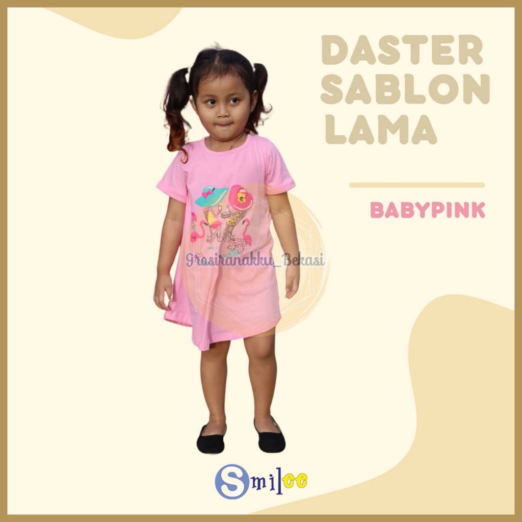 Daster Anak Smile Sablon Motif Babypink Angsa Size 1-5Tahun