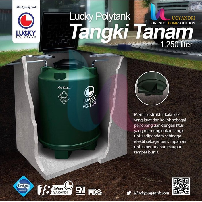 Tangki Air LUCKY POLYTANK TANAM ANTIBAKTERI 1250 Liter Tandon Toren