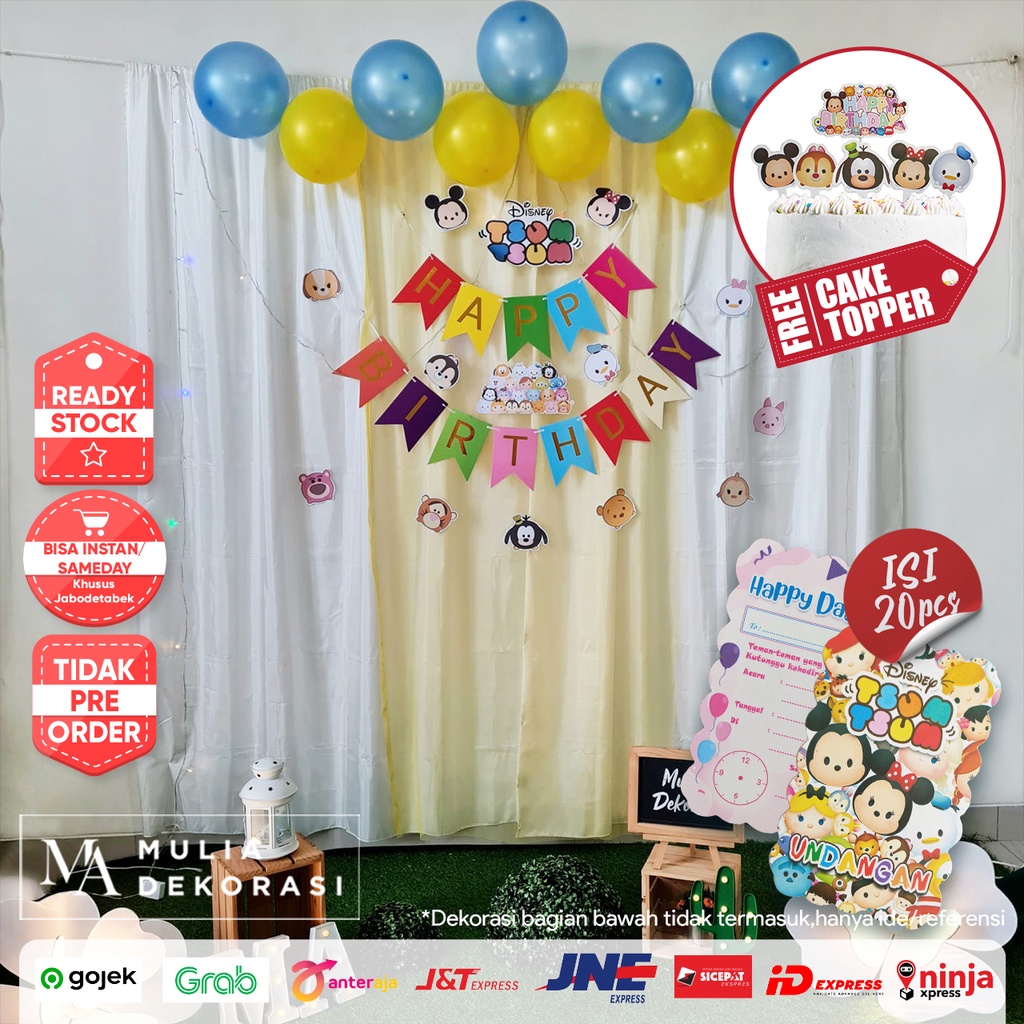 Dekorasi Backdrop Ulang Tahun Anak One Set Lengkap Tsum Tsum