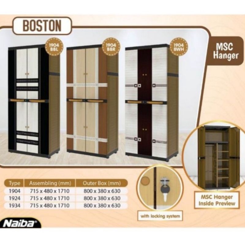 LEMARI PAKAIAN PLASTIK RAK GANTUNG KUNCI NAIBA 1904/ LEMARI PAKAIAN MURAH NAIBA MSC HANGER 1904