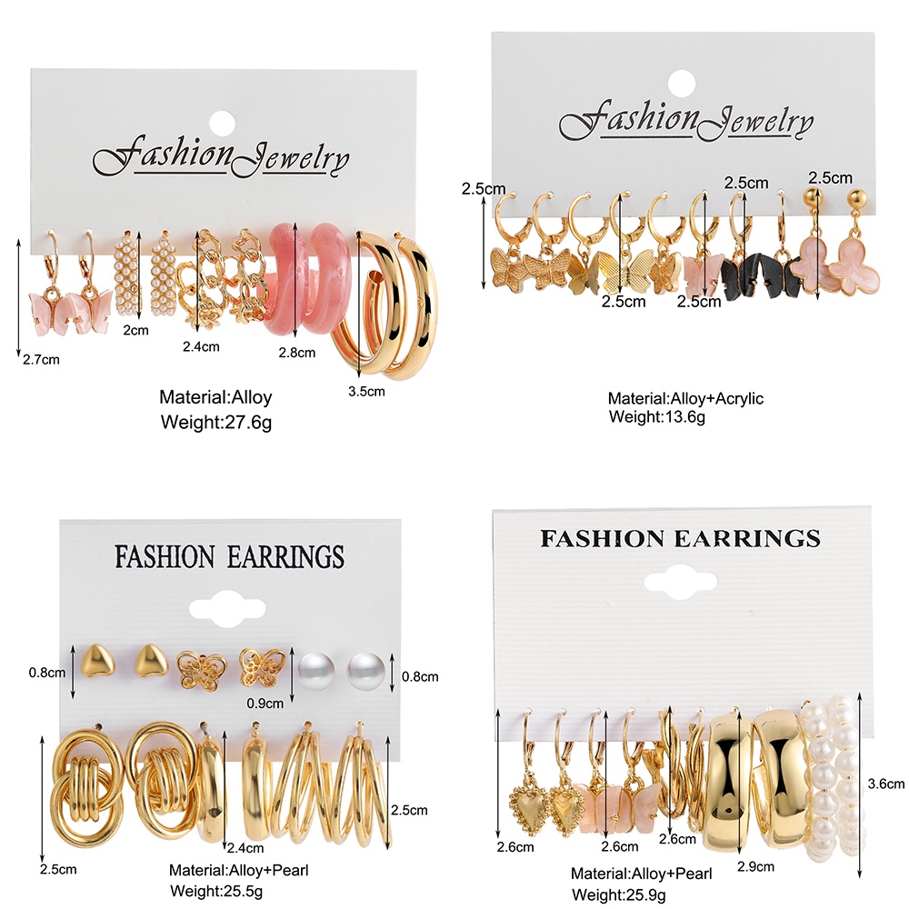 IFYOU Set Anting Stud Hias Liontin Kupu-Kupu Mutiara Warna Emas Untuk Wanita