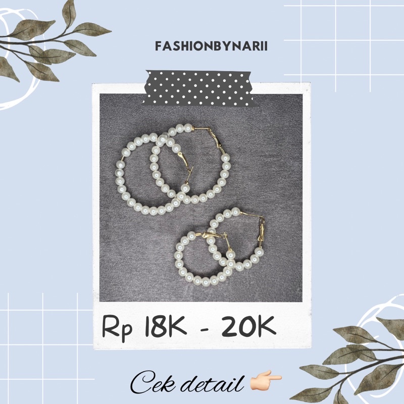 NARII Anting Bulat Tusuk  Wanita Motif Mutiara Putih Besar Kecil Elegan Korea Warna Emas Aksesoris E