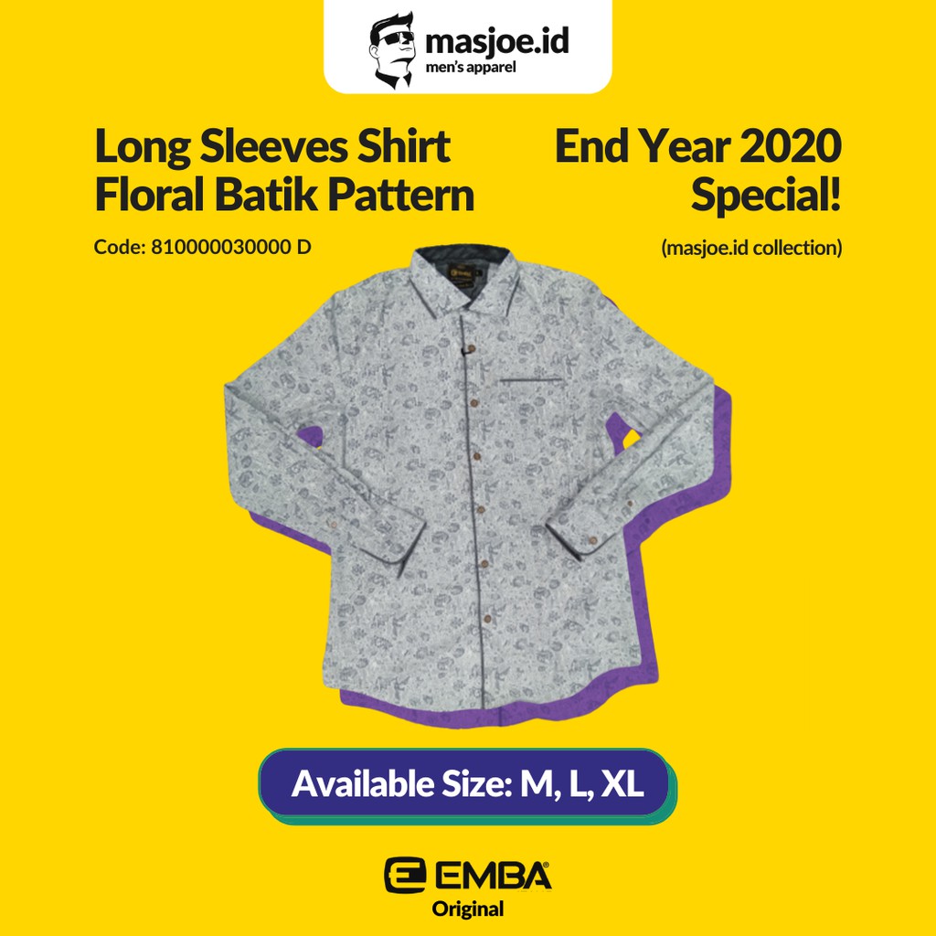 Kemeja Pria Casual EMBA Original - Long Sleeves Shirt Floral Batik Pattern