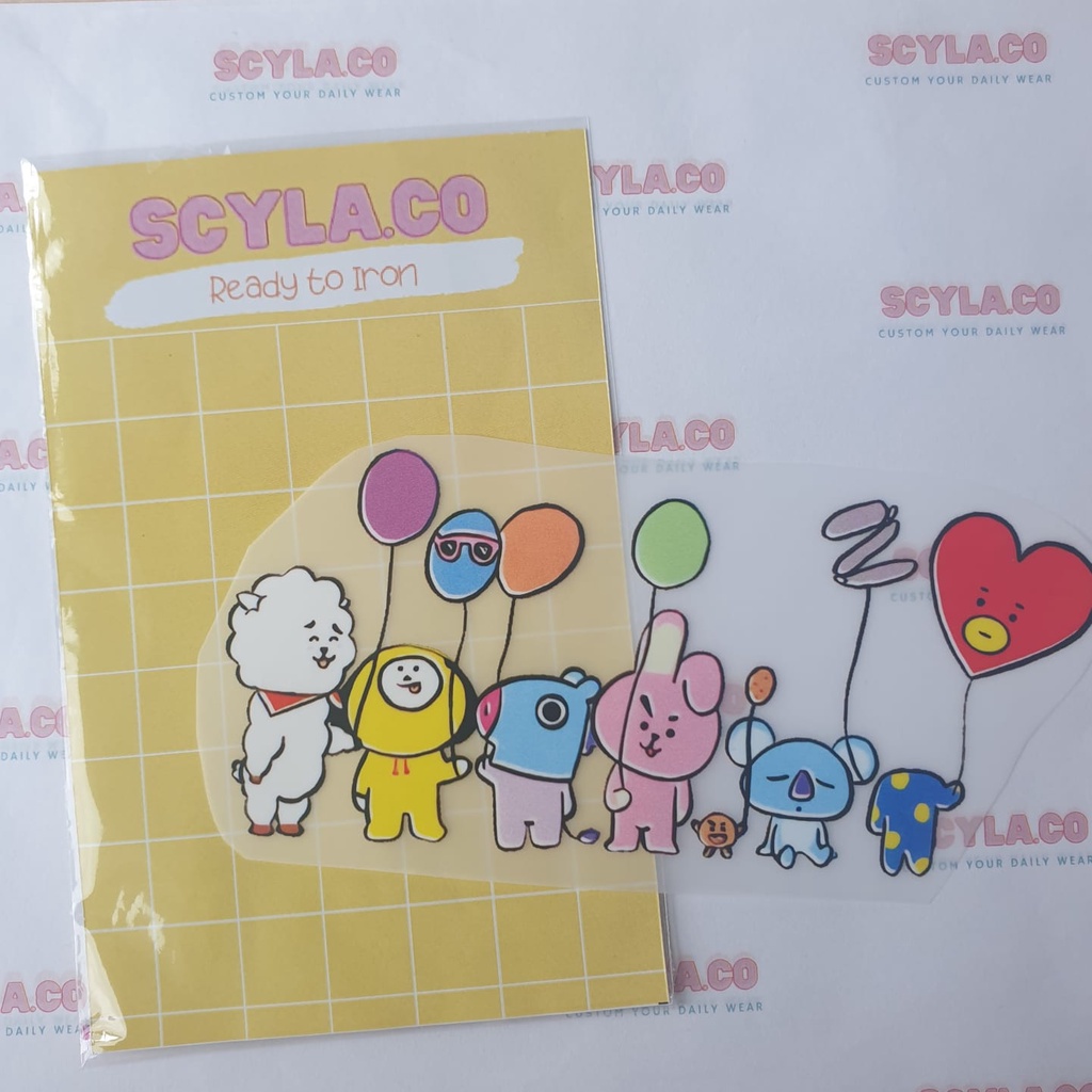 READY TO IRON BT21 CHARACTER BALOON SABLON SETRIKA DIY KPOP BTS KARAKTER BT21 BALON Stiker Sablon