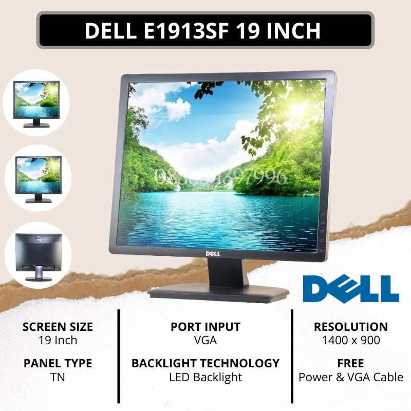 PROMO MONITOR TERMURAH DELL 19 INCH E1913SF RESOLUSI 1400 x 900 BERGARANSI &amp; ORIGINAL FREE KABEL POWER + KABEL VGA - TEKNO KITA