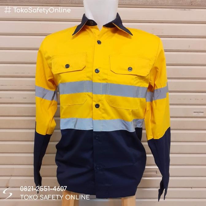 Baju Kerja Safety Proyek Kombinasi / Seragam Kerja Tambang Panjang
