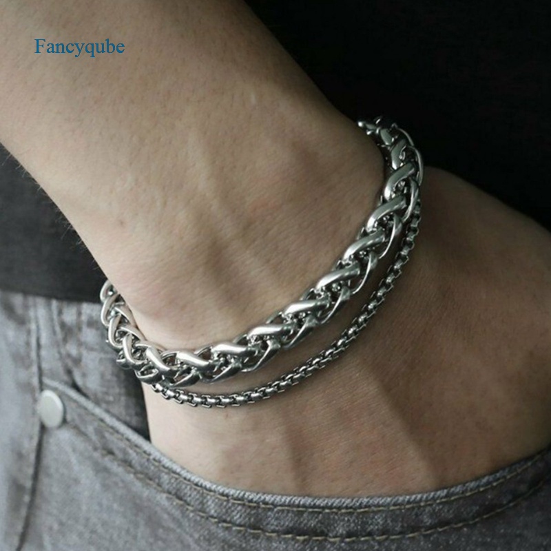 Fancyqube Gelang Rantai Ganda Bahan Stainless Steel Untuk Pria