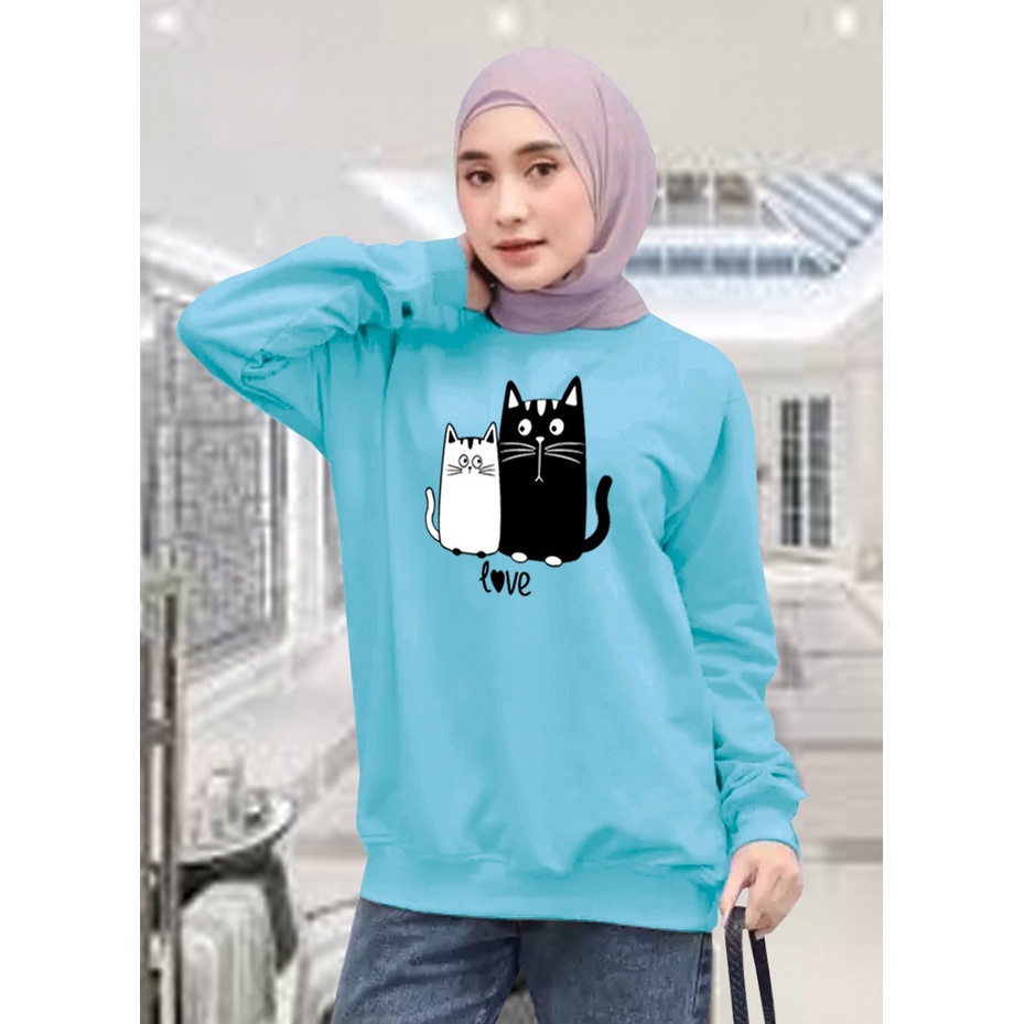 Kaos Lengan Panjang meow love / Kaos Sweatshirt / Atasan Wanita / Atasan Wanita Lengan Panjang / Atasan Import / Kaos Wanita Blus