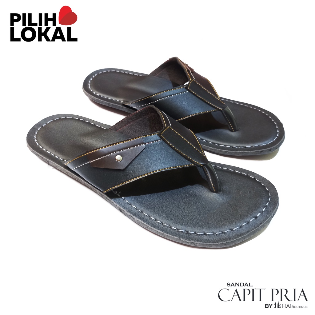 Sandal Pria Capit Kulit PU Warna Hitam - Sandal Pria Murah Bagus Keren - Sandal Pria Casual Big Size - Sandal Laki-Laki Dewasa Sehari Hari - Sandal Pria Jahit Tembus - Sendal Jepit Pria Polos Hitam - Sandal Capit Kulit Pria - Sendal Pria Dewasa Murah