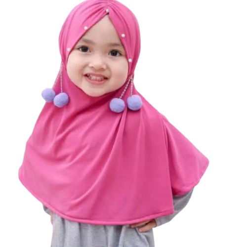 

Hijab Anak Anting Pompom/ Kerudung Anak Instan