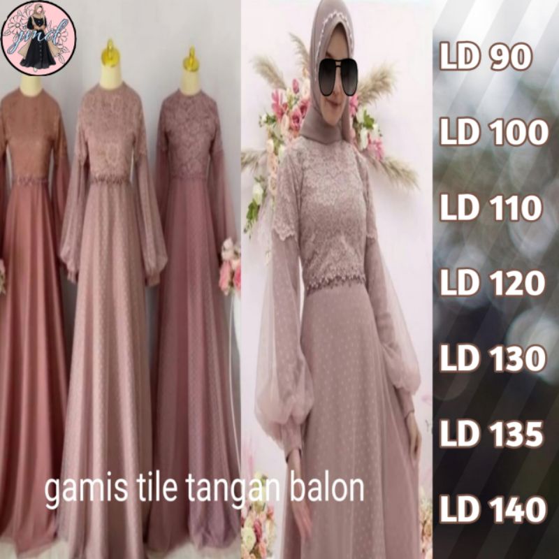 Gamis Brukat Tile Pesta Baju Seragam Kondangan Lamaran Jumbo lengan Balon Terbaru Mewah 2021 Kekinian