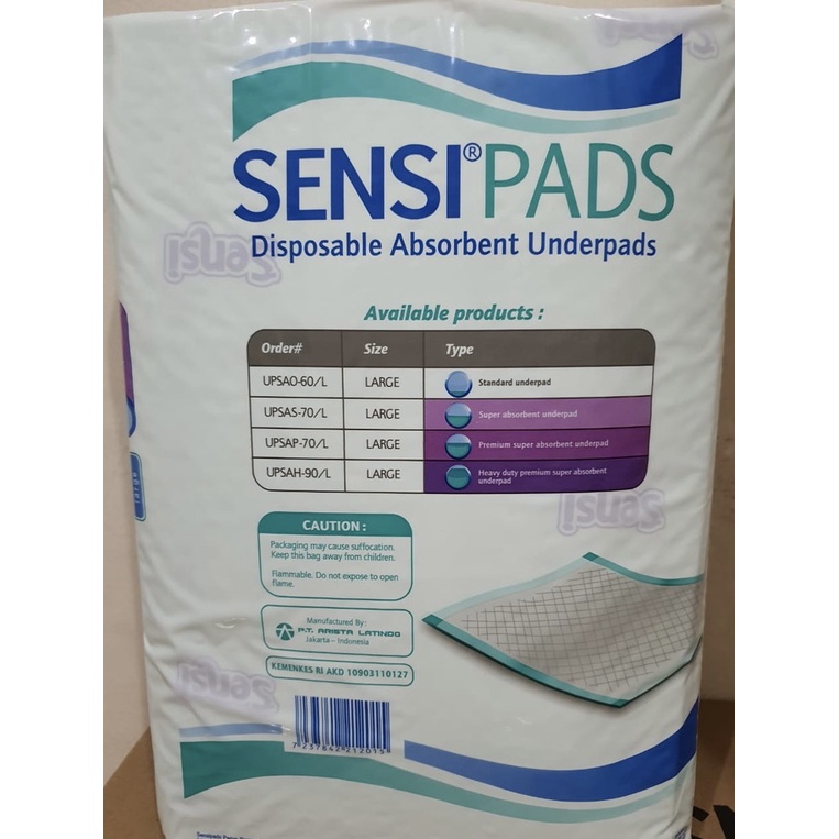 SENSI PADS Disposable Underpads isi 10 Pcs 60 x 90 CM (Size L) / Underpad Sensi