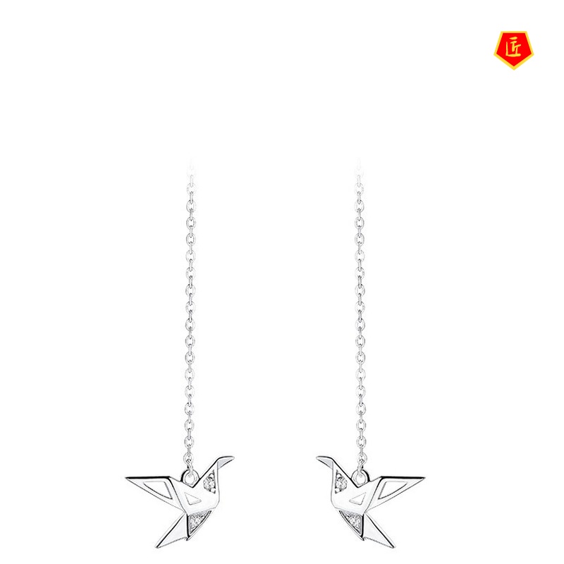 [Ready Stock]Rhinestone Paper Crane Shape Long Elegant Earrings