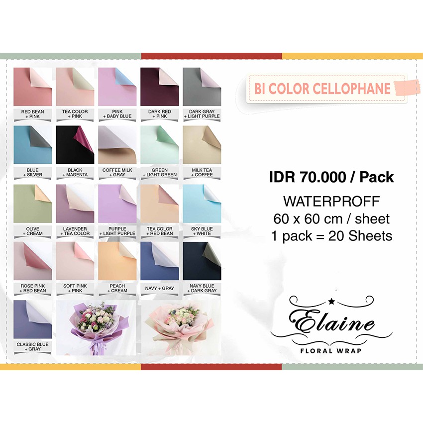 

FLOWER WRAPPING BI COLOR CELLOPHANE 60x60CM WATERPROOF KERTAS BUNGA (ECER 5 LEMBAR BISA MIX)