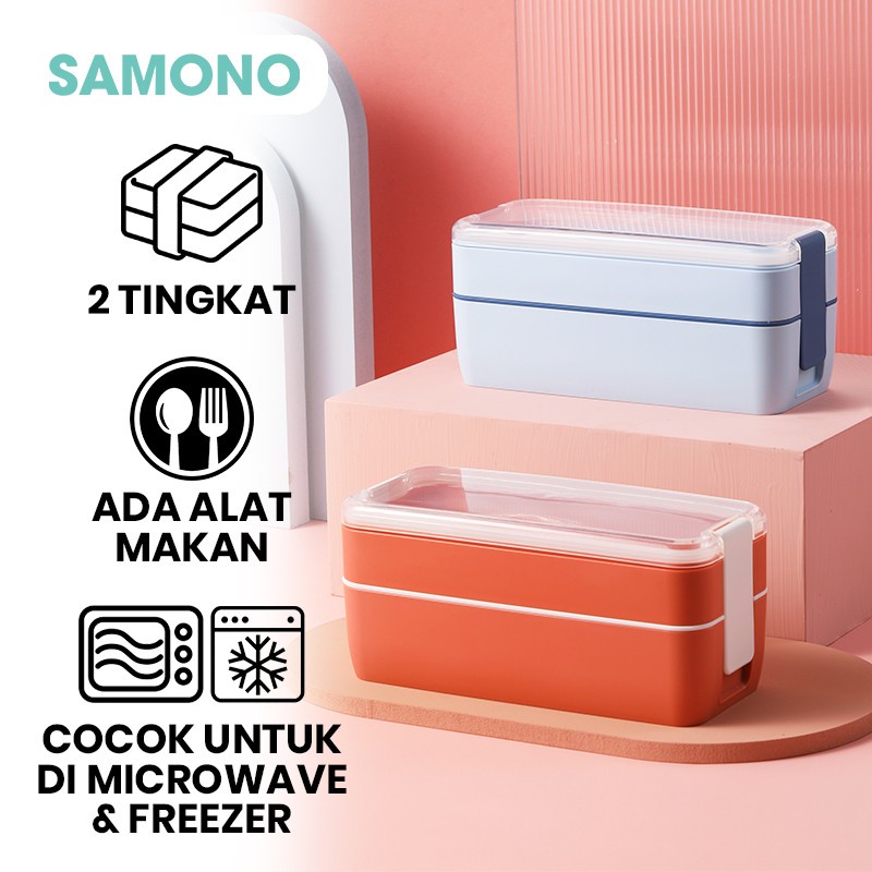 Kotak Makan Plastik Set Microwaveable Lunch Box ada Alat Makan STW20