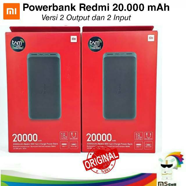Powerbank Redmi 18W 10.000mAh Xiaomi 20000 mAh Original Gen 2 Mi Pro 2 Quick Charging - PB Power Ban