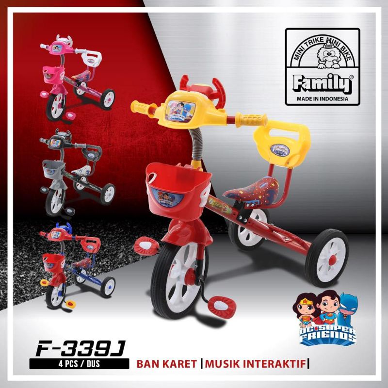 Family tricycle bike DC super friends F-339J sepeda roda tiga anak murah