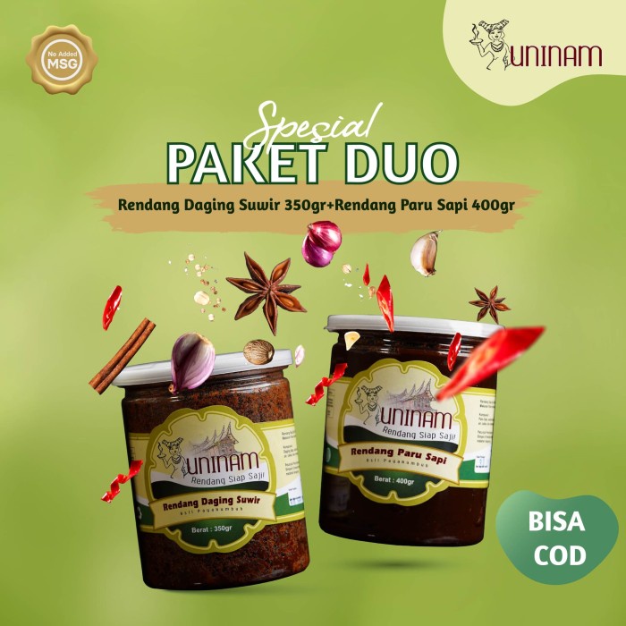 

Rendang daging suwir 350gram, rendang paru 400 gram