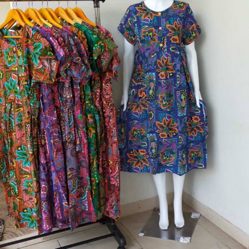 DASTER KENCANA UNGU TALI 4 DI PINGGANG DASTER CHIBI BUNSUI ORGINAL BATIK KU LEBEL BIRU