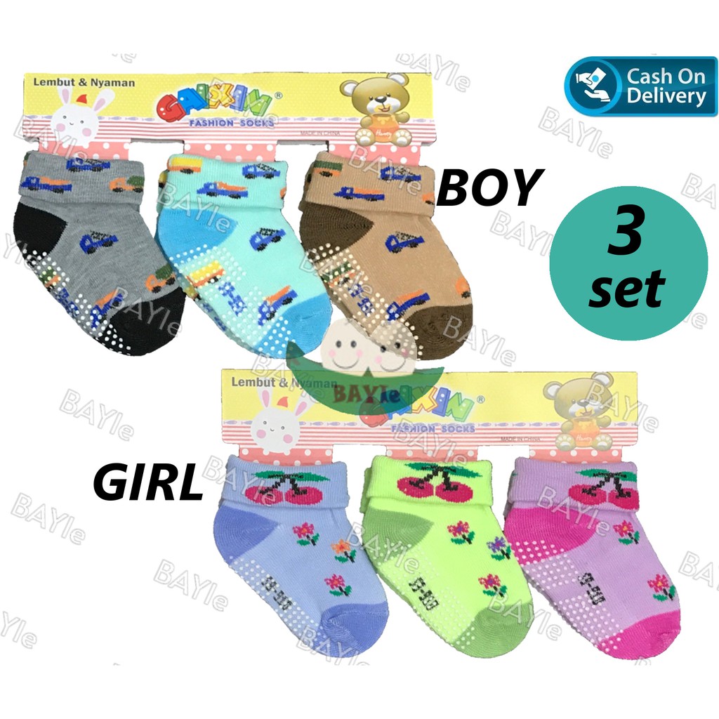 BAYIe - 3 pcs Kaos Kaki Bayi  NEW BORN 0 - 12 bulan BOY, GIRL - Standard Baby Socks