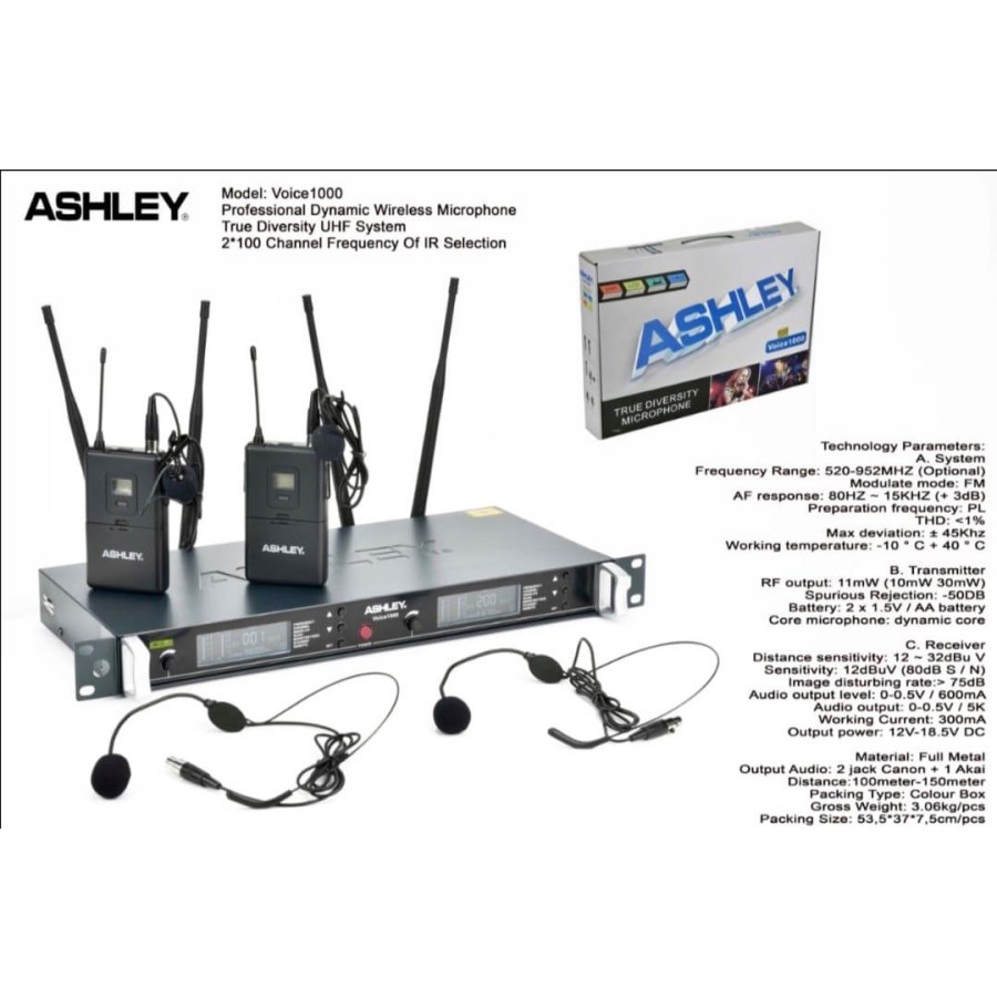 Mic Wireless Ashley VOICE1000 Original VOICE 1000 jepit headset clip
